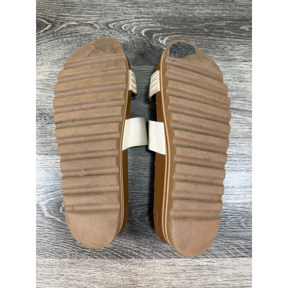Reef Cushion Vista Hi Platform Slide Sandals Cream Tan Woven Straps Womens 11